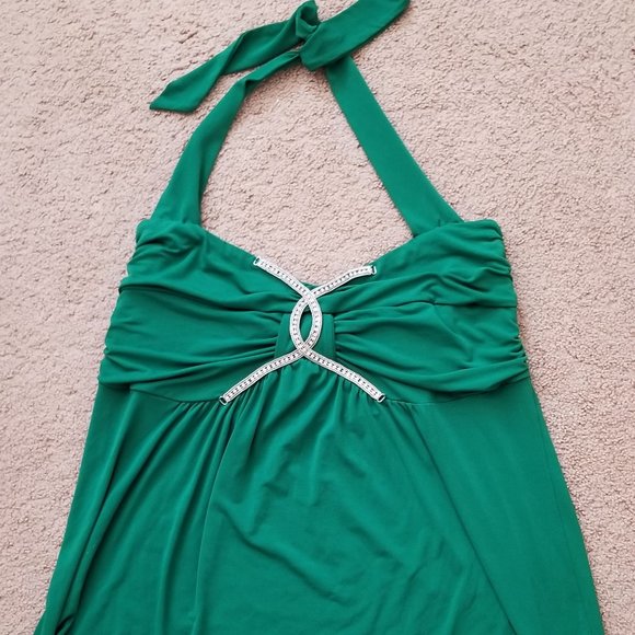 Green Rhinestone Halter By Venezia Size 14/16 - Picture 5 of 16